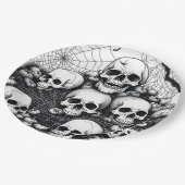 Spooky Menselijke Schedels Spinnen Spinnenwebben V Papieren Bordje (Gekanteld)