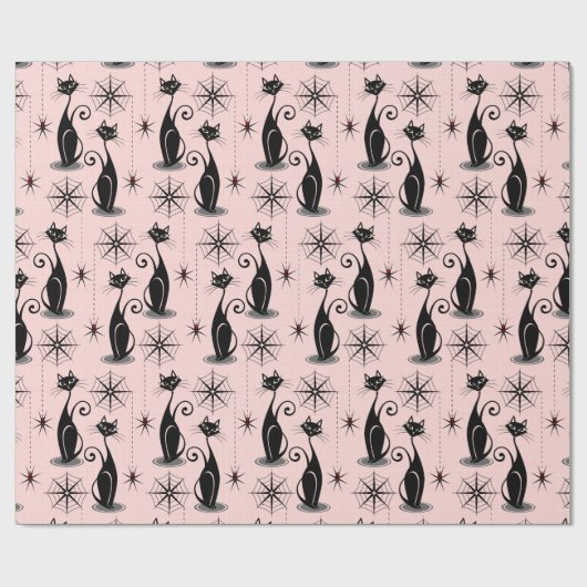 Spooky Meow Retro Atomic Cats Cadeaupapier (Vlak)