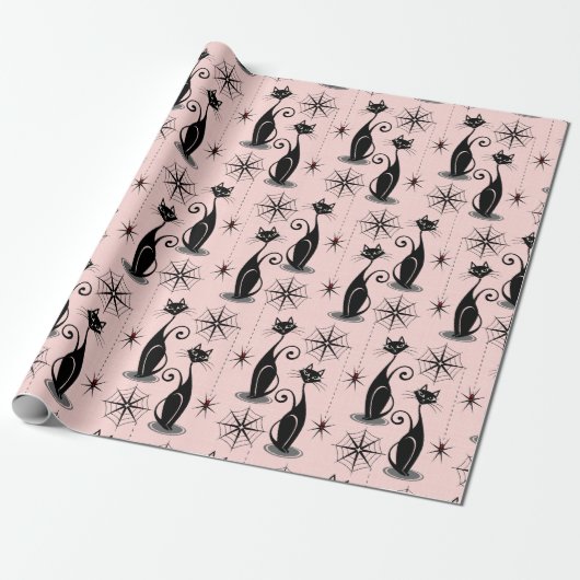 Spooky Meow Retro Atomic Cats Cadeaupapier (Uitgerold)