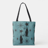 Spooky Meow Retro Atomic Cats on Distress Blue Tote Bag (Achterkant)