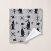 Spooky Meow Retro Atomic Cats op Bleek grijs Bad Handdoek (Wasdoekje)