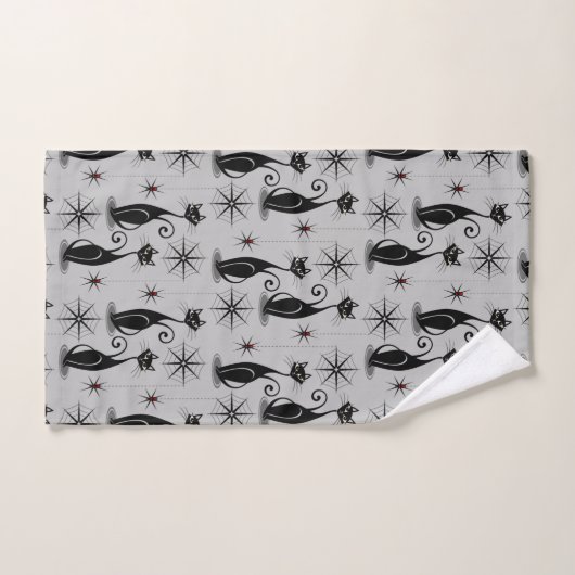Spooky Meow Retro Atomic Cats op Bleek grijs Bad Handdoek (Handdoek)