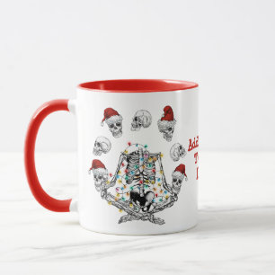 Spooky Merry Christmas Grappig Yoga Skelet Rood Mok