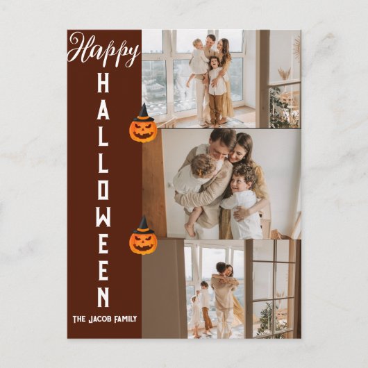 Spooky moderne Halloween familie drie foto collage Feestdagenkaart (Voorkant)