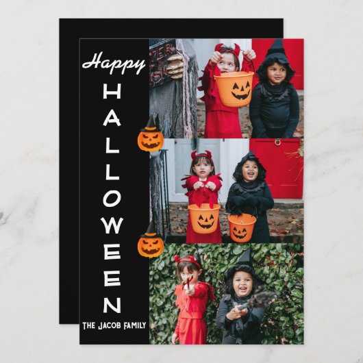 Spooky moderne Halloween familie drie foto collage Feestdagenkaart (Voorkant / Achterkant)