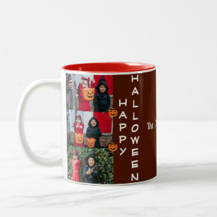 Spooky moderne Halloween familie drie foto collage Tweekleurige Koffiemok