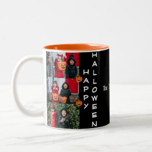 Spooky moderne Halloween familie drie foto collage Tweekleurige Koffiemok