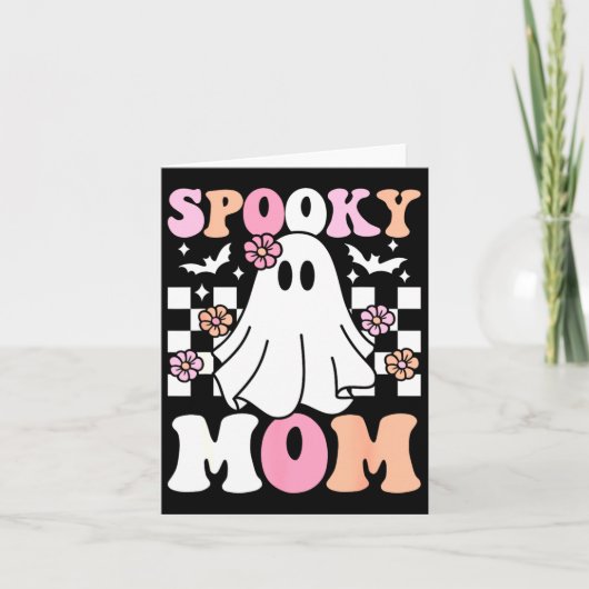 Spooky Moeder Halloween Ghost Kostuum Retro Groovy Kaart (Voorkant)