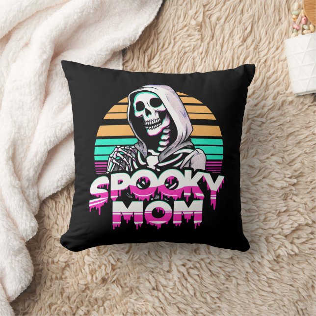 Spooky Mom: Vaporwave Skeleton Halloween Mama Kussen (Deken)