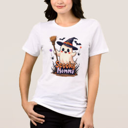 Spooky Mommy Halloween Ghost with Witch Pet Tri-Blend Shirt