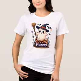 Spooky Mommy Halloween Ghost with Witch Pet Tri-Blend Shirt