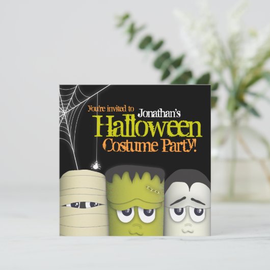 Spooky Monster en Friends Halloween Costume Party Kaart (Staand voorkant)