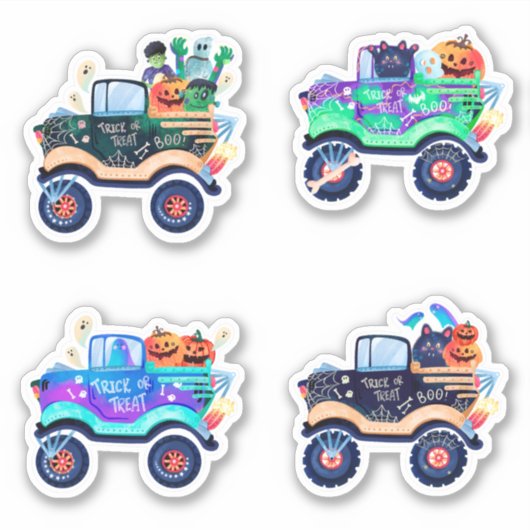 Spooky Monster Trucks Halloween Sticker (Voorkant)
