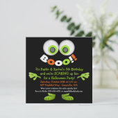 Spooky Monster Twin Birthday Invitations Kaart (Staand voorkant)
