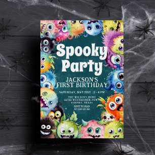 Spooky Monsters Kinder Halloween Verjaardagsfeest Kaart