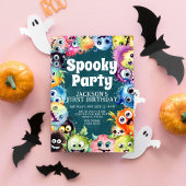 Spooky Monsters Kinder Halloween Verjaardagsfeest Kaart