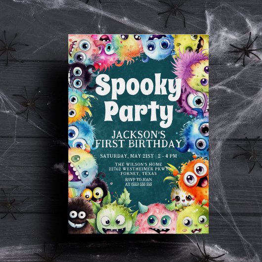 Spooky Monsters Kinder Halloween Verjaardagsfeest Kaart