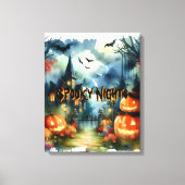 Spooky & Mooie Halloween Landschap Waterverf Canvas Afdruk (Voorkant)