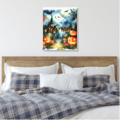 Spooky & Mooie Halloween Landschap Waterverf Canvas Afdruk (Insitu (Slaapkamer))