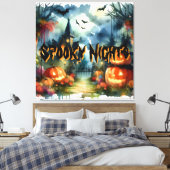 Spooky & Mooie Halloween Landschap Waterverf Canvas Afdruk (Insitu (Slaapkamer))