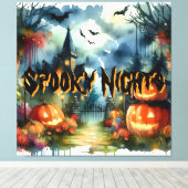 Spooky & Mooie Halloween Landschap Waterverf Canvas Afdruk (Insitu (Houten vloer))