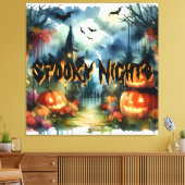 Spooky & Mooie Halloween Landschap Waterverf Canvas Afdruk (Insitu (Woonkamer))