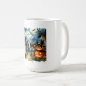 Spooky & Mooie Halloween Landschap Waterverf Koffiemok (Voorkant rechts)