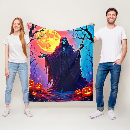 Spooky Moon Death's Call Design Fleece Deken (In situ)