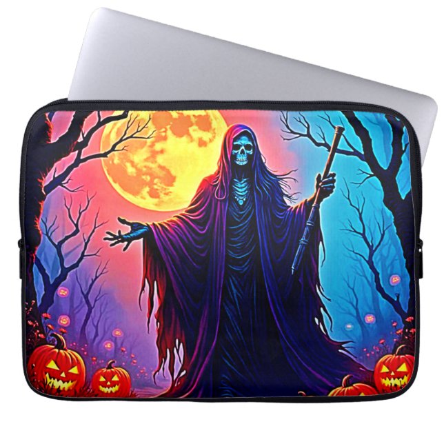 Spooky Moon Death's Call Design Laptop Sleeve (Voorkant)