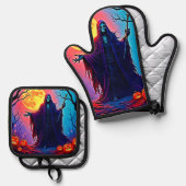 Spooky Moon Death's Call Design Ovenwant & Pannenlap Set (Voorkant / Achterkant)