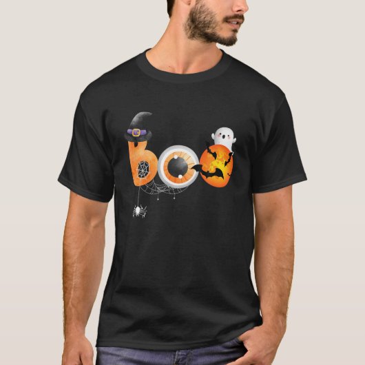 Spooky Moon Halloween Boo Spider Web Bat Witch Man T-shirt (Voorkant)