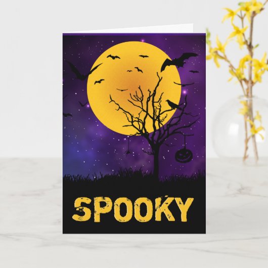 Spooky Moon Halloween Kaart (Gele Bloem)