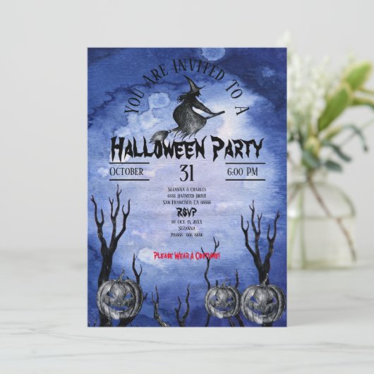 Spooky Moon Witch Pumpkins Graveyard Kaart (Staand voorkant)