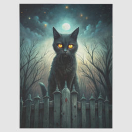 Spooky Moonlit Black Cat Halloween Decoupage Tissuepapier