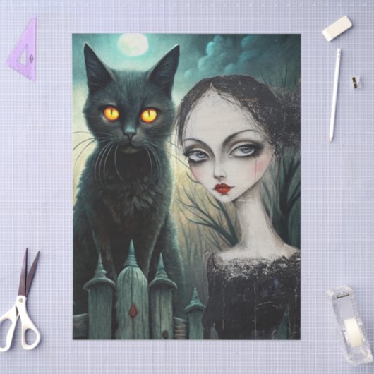 Spooky Moonlit Black Cat Halloween Decoupage Tissuepapier (Craft)
