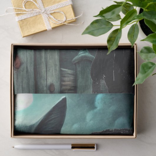 Spooky Moonlit Black Cat Halloween Decoupage Tissuepapier (Geschenk)