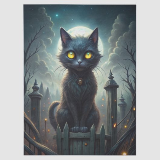 Spooky Moonlit Black Cat Halloween Decoupage Tissuepapier (Voorkant)