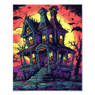Spooky Moonlit Haunted House Foto Afdruk
