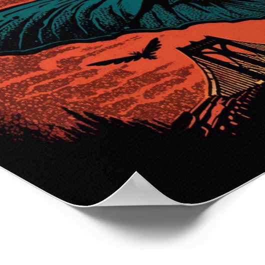 Spooky Mothman en Bridge Woodcut Art Print (Hoek)