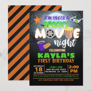 Spooky Movie Night Birthday Uitnodiging