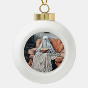 Spooky Movie Night Kat en geest kijken tv Keramische Bal Ornament