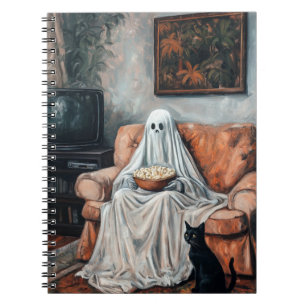 Spooky Movie Night Kat en geest kijken tv Notitieboek