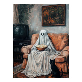 Spooky Movie Night | Kat en geest kijken tv Perfect Poster