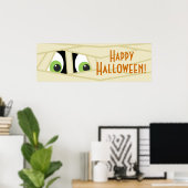Spooky Mummy Head Halloween Party Banner Poster (Thuiskantoor)