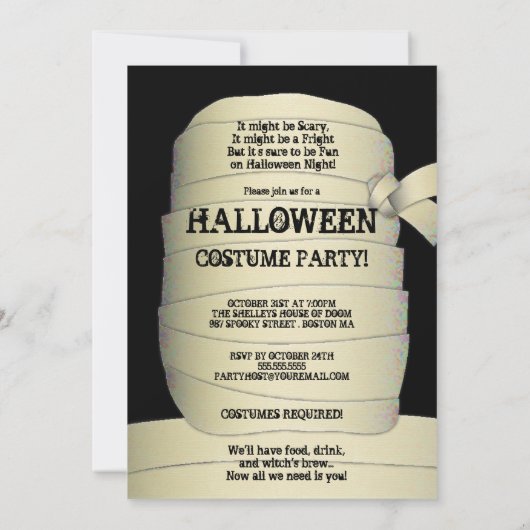 Spooky Mummy Head Halloween Party Invitation Kaart (Achterkant)