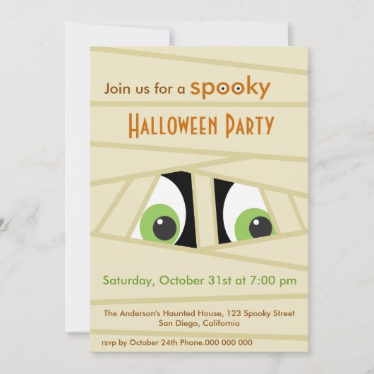 Spooky Mummy Head Halloween Party Invitation Kaart (Voorkant)
