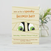 Spooky Mummy Head Halloween Party Invitation Kaart (Staand voorkant)