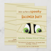 Spooky Mummy Head Halloween Party Invitation Kaart (Voorkant / Achterkant)