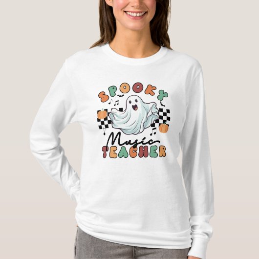 Spooky Music Teacher Halloween Retro T-shirt (Voorkant)