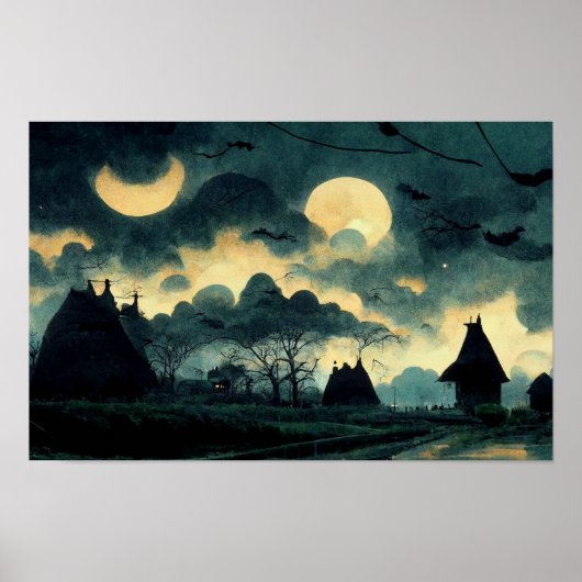 Spooky nacht landschap poster (Voorkant)